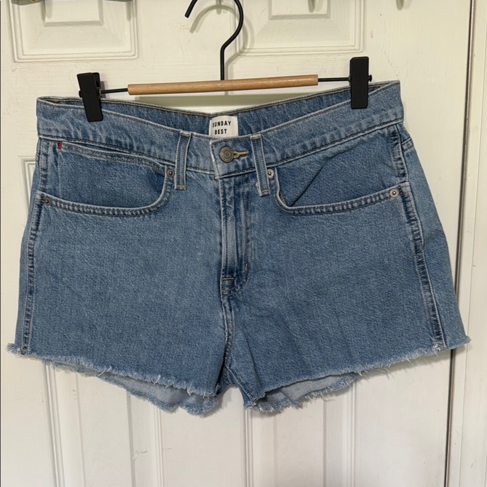 Sunday Best Blue Jean Shorts Distressed Cut-Off Style 2” inseam Size 28